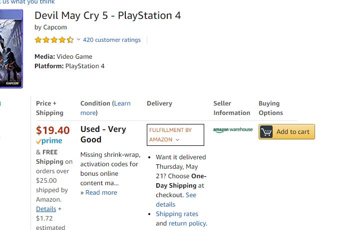Înregistrare Amazon Warehouse pentru Devil May Cry 5