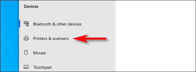 În Windows 10 Settings, faceți clic pe "Imprimante și scanere."