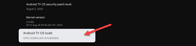 selectați Android tv os build