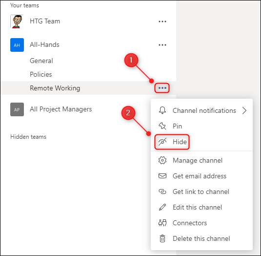  "Ascunde" din meniul canalului.