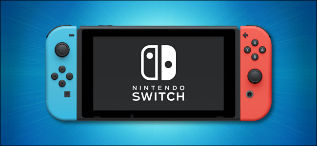 Consola Nintendo Switch pe fundal albastru