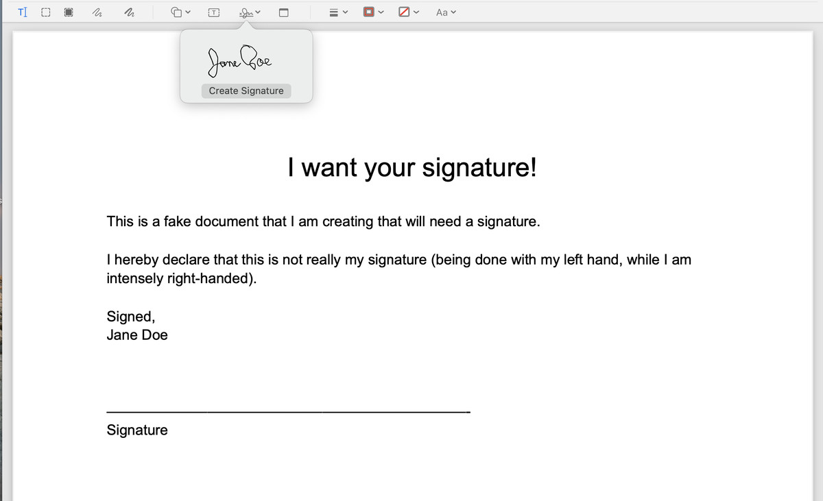Semnătura dvs. va apărea acum sub pictograma Semnătură din aplicația Previzualizare.