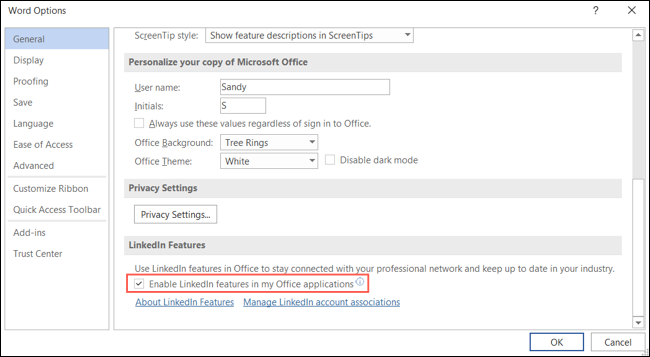 Activați funcțiile LinkedIn în Word