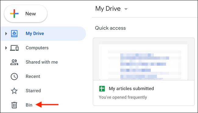 Du-te la "Cos" din bara laterală Google Drive.