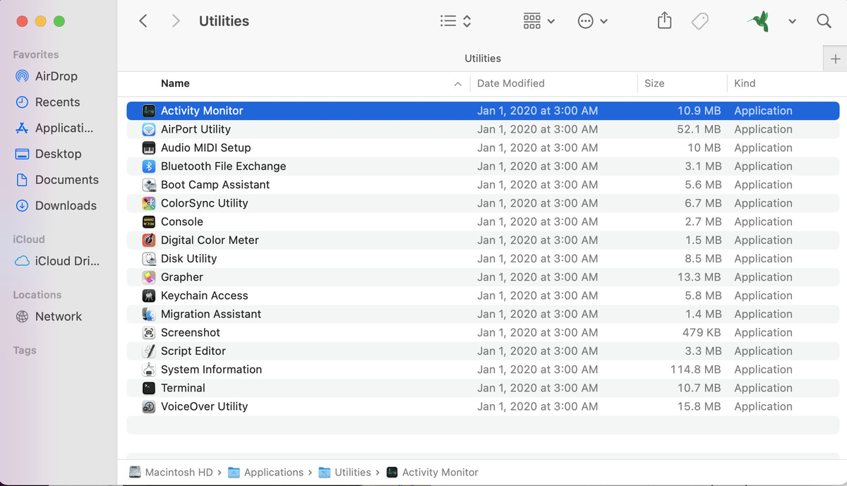 Veți găsi Activity Monitor în folderul Utility Applications.