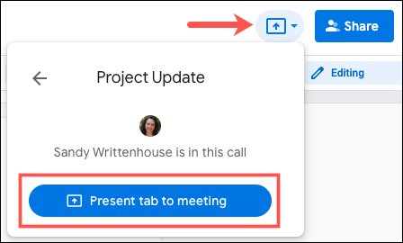 Faceți clic pe Filă prezentă la întâlnire