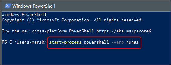 Rulați comanda în PowerShell pentru a trece la modul de administrare.