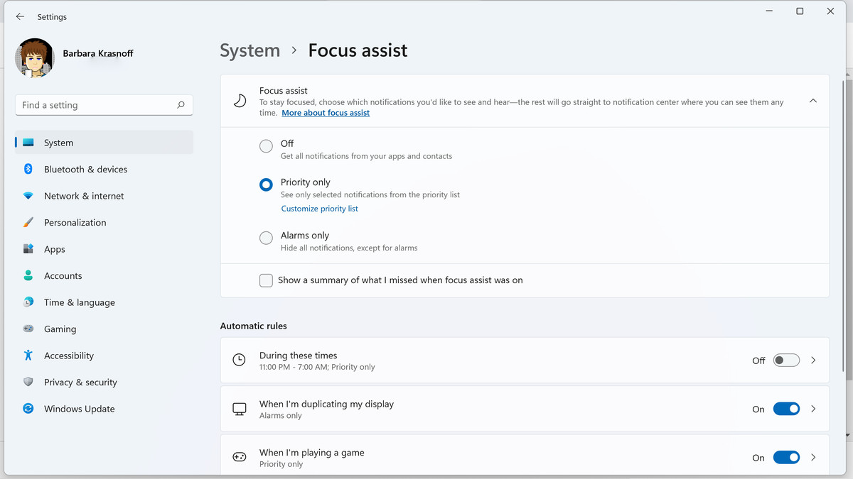 În setările de sistem, puteți decide când doriți să activați asistența Focus și pentru ce notificări.