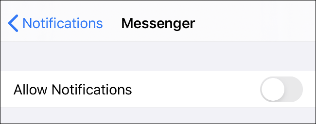 The "Notificări" opțiune pentru Messenger pe iOS.