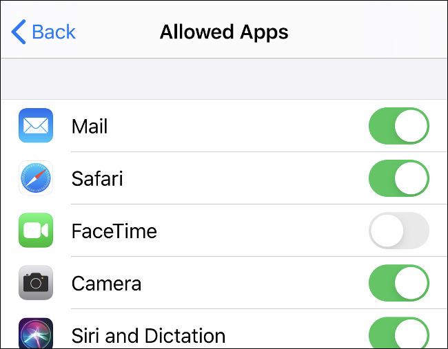 The "Aplicații permise" meniu pe iOS.