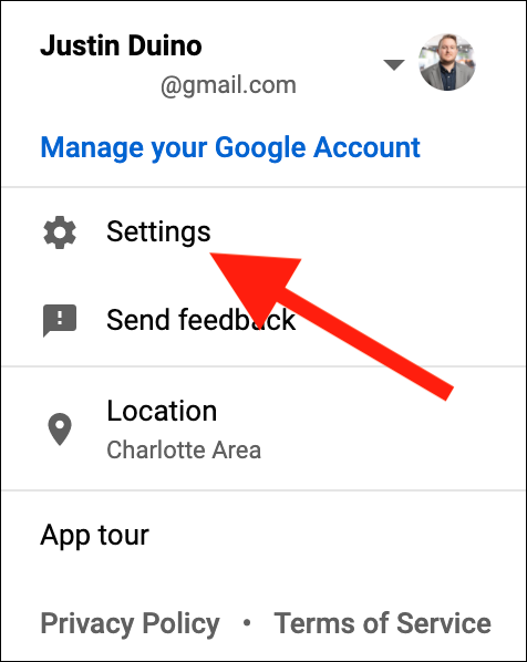 Selectează "Setări" din meniul derulant