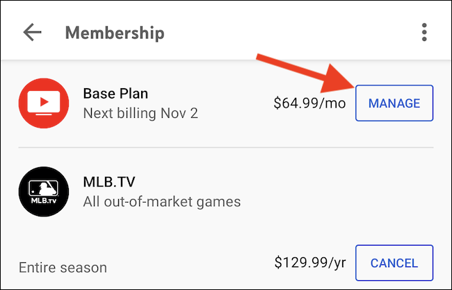 Apasă pe "Administra" butonul de lângă listarea Planului de bază