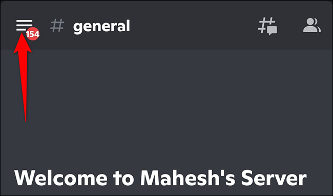 Atingeți cele trei linii orizontale din colțul din stânga sus al Discord pe mobil.