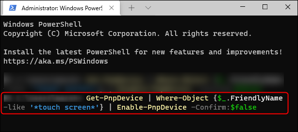 Comanda pentru a activa ecranul tactil.