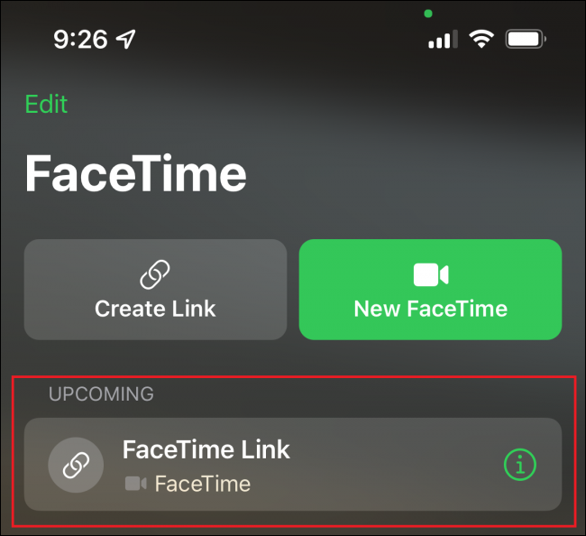 Deschideți FaceTime și veți găsi apelul video viitor în partea de sus a ecranului