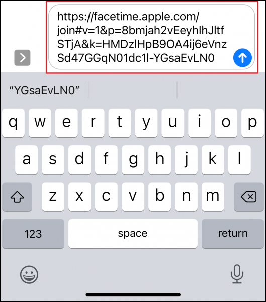 Lipiți linkul FaceTime în orice aplicație de mesagerie, cum ar fi iMessage