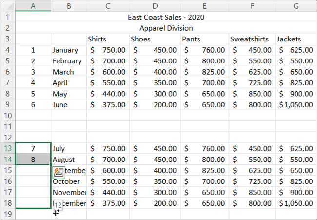 Continuați să numerotați rândurile