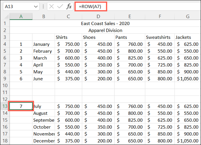 Continuați numărul cu funcția ROW