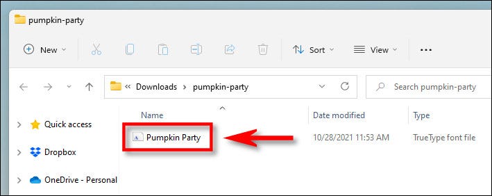 Faceți dublu clic pe fișierul fontului în File Explorer.