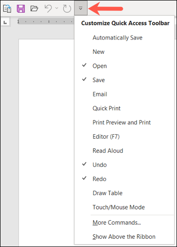 Alegeți acțiunile din Bara de instrumente Acces rapid