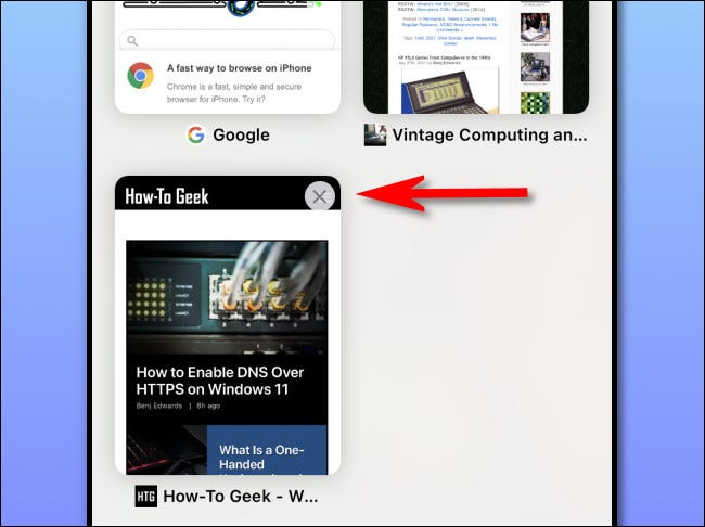 Apasă pe "X" pe miniatură pentru a închide fila.