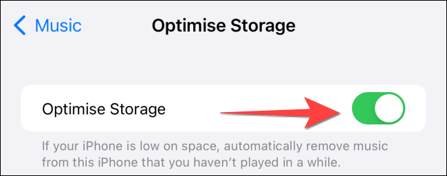Comutați comutatorul pentru "Optimizați stocarea."